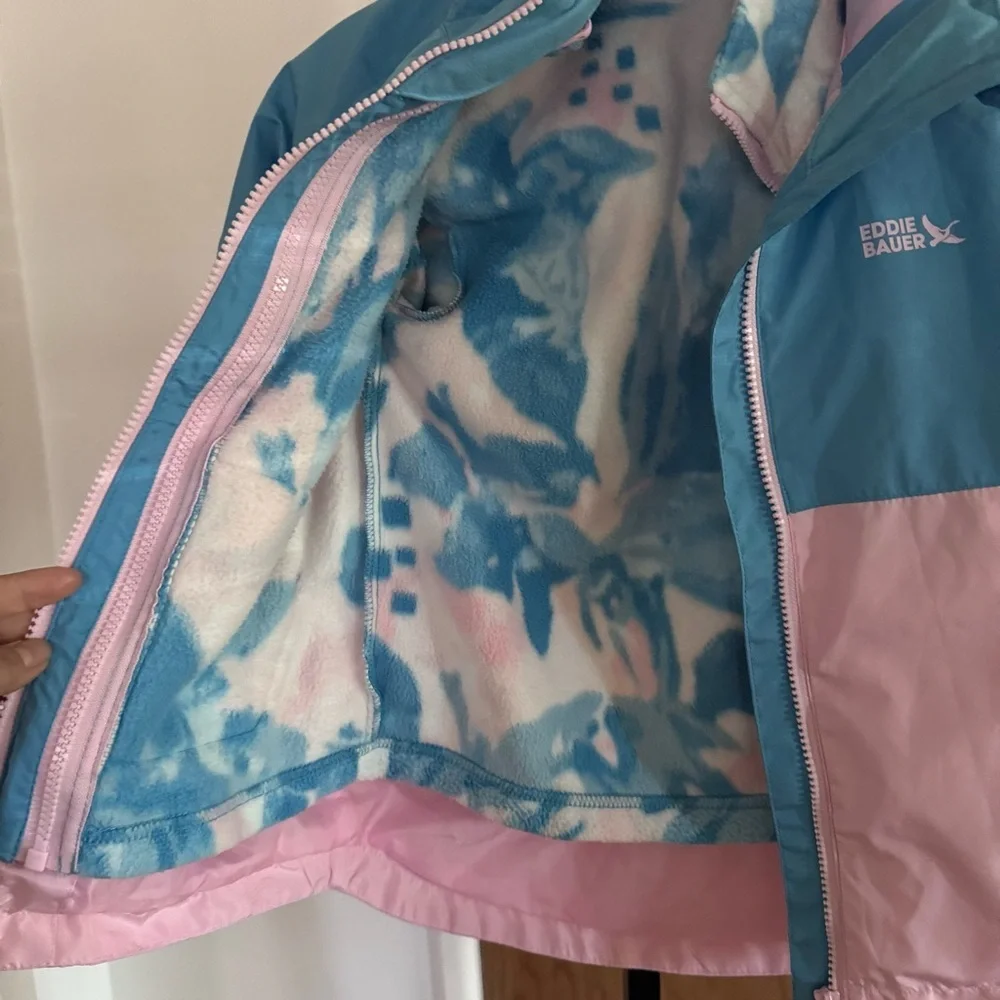 Eddie Bauer Blue and Pink Kids' Waterproof Hooded Raincoat XS(5/6)